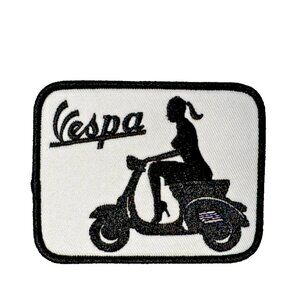 Vespa Racing Black/White Scooter Premium 3in Embroidered Iron-on Patch